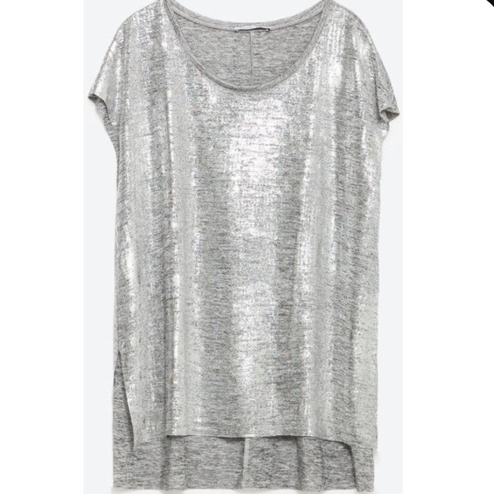 Zara High Low Shiny Silver Tee